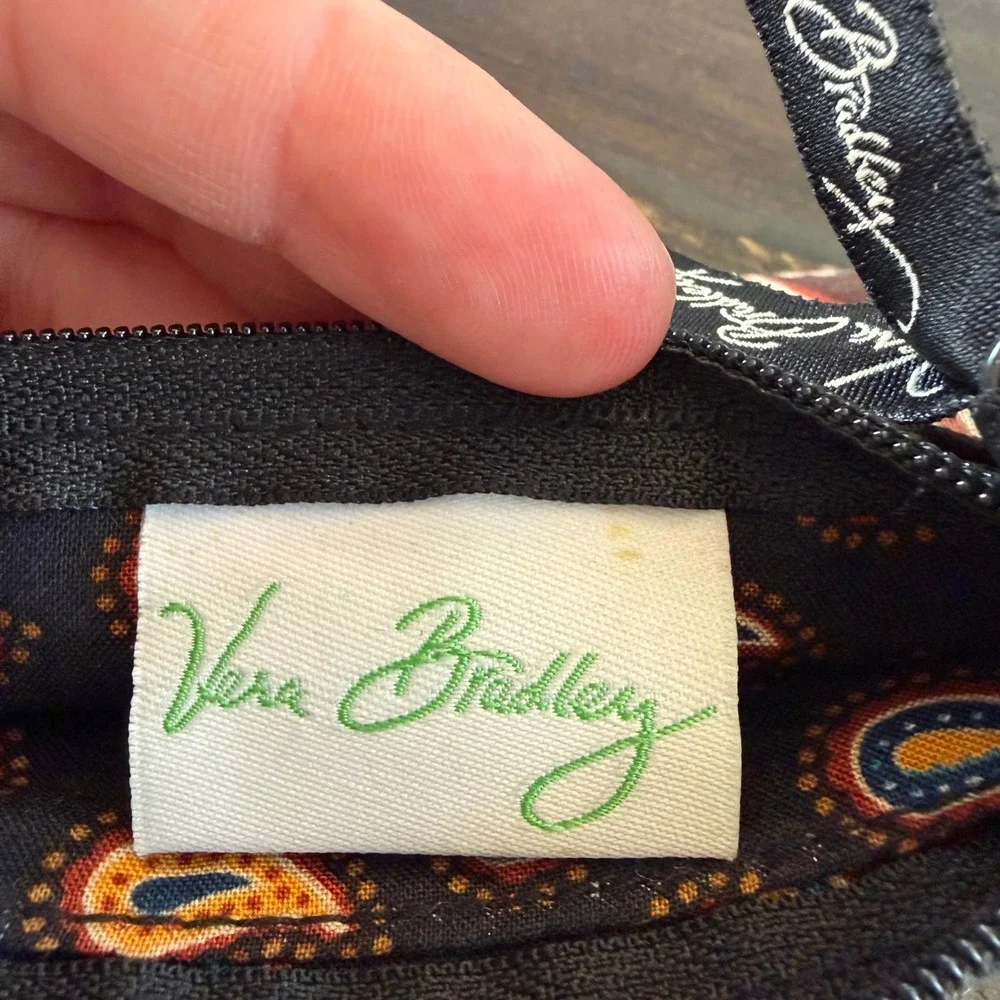 Vera Bradley Zip ID Case Womens Brown‎ Paisley Key Chain Wallet Coin Purse